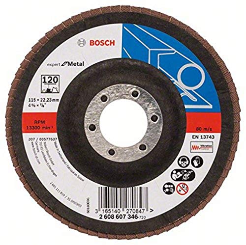 Bosch Professional 2608607346 Flap Discs 115×22 G120, Black/Brown