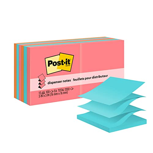 Post-it Pop-up Notes, 3×3 in, 12 Pads, America’s #1 Favorite Sticky Notes, Poptimistic, Bright Colors (Pink, Orange, Blue), Clean Removal, Recyclable (R330-18CTCP)