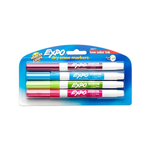 EXPO 86677 Low-Odor Dry Erase Markers, Fine Point, Fashion Colors, 4-count