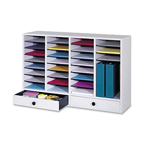 Safco Products Wood Adjustable Literature Organizer, 32 Compartment with Drawers, 9424GR, Grey, Durable Construction, Removable Shelves, Stackable