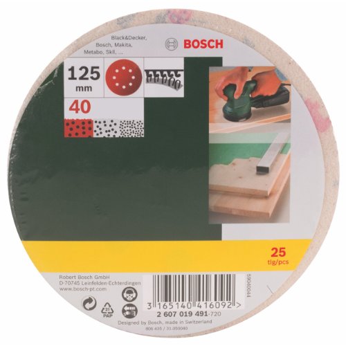Bosch DIY Schleifblatt verschiedene Materialien für Exzenterschleifer (25 Stück, Ø 125 mm, Körnung 40)