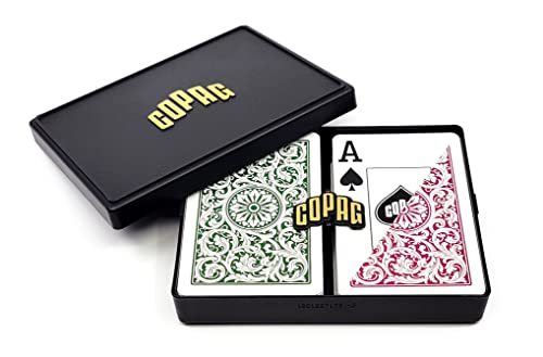 Copag 1546 Design 100% Plastic Playing Cards, Bridge Size Green/Burgundy (Jumbo Index, 1 Set)