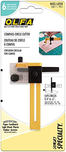 OLFA Compass Circle Cutter (CMP-1) – Adjustable Compass Style Rotary Circle Cutter w/ 6 Blades for Cutting Circles Up to 6 Inches in Diameter, Replacement Blades: OLFA COB-1 Blades