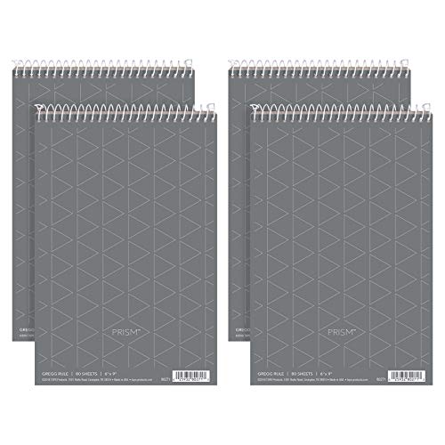 TOPS Prism Steno Books, 6″ x 9″, Gregg Rule, Gray Paper, 80 Sheets, Perforated, 4 Pack (80274)