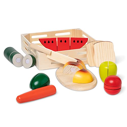 Melissa & Doug Cutting Food – Play Set With 25+ Hand-Painted Wooden Pieces, Knife, and Cutting Board – Pretend Play Kitchen Fruit Toys For Toddlers And Kids Ages 3+