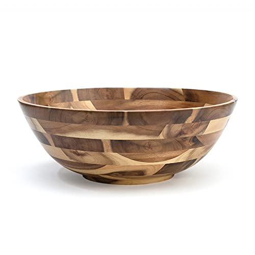 Lipper International Acacia Footed Round Flared Serving Bowl for Fruits or Salads, Large, 13.75″ Diameter x 5″ Height, Single Bowl