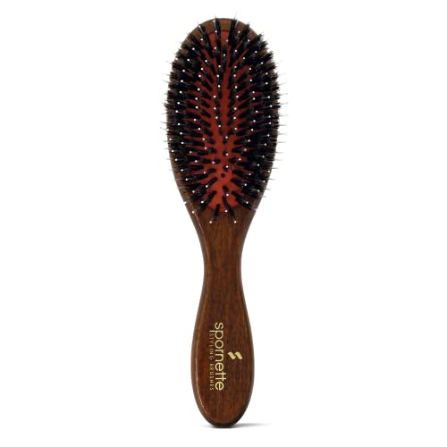 Spornette Classic German Porcupine Brush – Boar Bristles & Ball-Tipped Nylon Bristle Hair Brush with Wooden Handle – For Detangling, Straightening & Smoothing – For All Hair Types, Kids, Men & Women