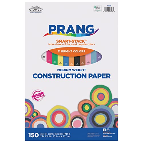 Prang (Formerly SunWorks) Smart-Stack Construction Paper, 11 Assorted Colors, 12″ x 18″, 150 Sheets