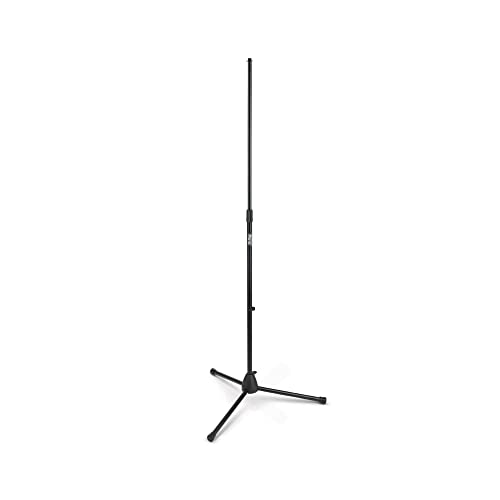On-Stage MS7700B Tripod-Base Mic Stand (Setup for Vocal and Instrument Microphones, Adjustable Height, 5/8″-27 Threading, Portable, Folding, Nonslip Rubber Feet, Cable Clip, Steel, Black)