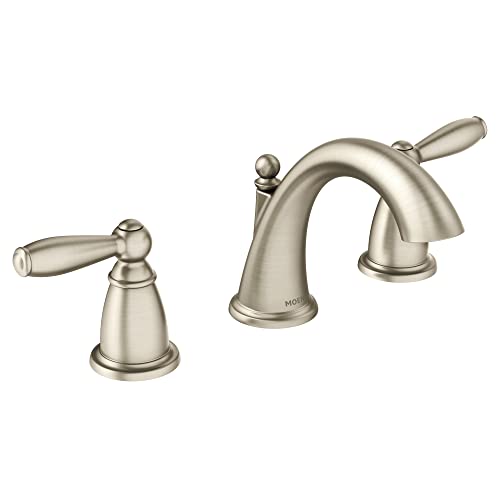 Moen Brantford Brushed Nickel Two-Handle Widespread Bathroom Sink Faucet Trim Kit, Traditional Bathroom Faucet for Three Hole Bath Sinks (Valve Required), T6620BN