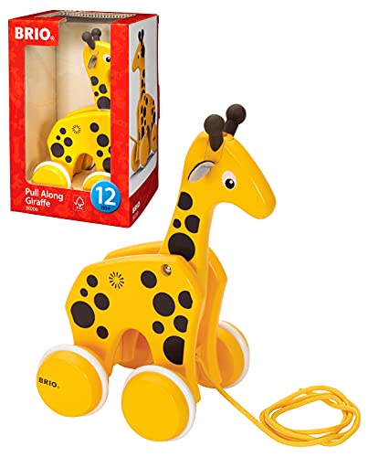 BRIO 30200 Infant & Toddler – Pull Along Giraffe Wood Baby Toy with Bobbing Head for Kids Ages 1 and up, Yellow/Brown