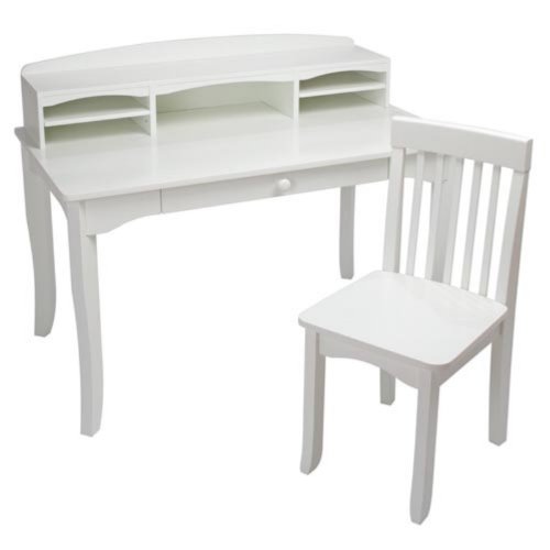 KidKraft Avalon Wooden Children’s Desk with Hutch, Chair and Storage, White, Gift for Ages 5-10, 41.75 Inch