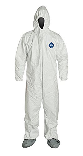 Dupont TY127S Tyvek Protective Coverall with Hood with Safety Instructions, Elastic Cuff, L, White (Retail Package of 1)