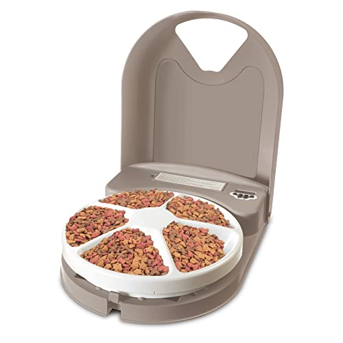 PetSafe 5 Meal Dog Food Dispenser – Storage for Up to 5 Cups of Kibble or Treats of Any Size – Tray Automatically Rotates According to User Programming to Deliver Pre-Planned Meals at Precise Times