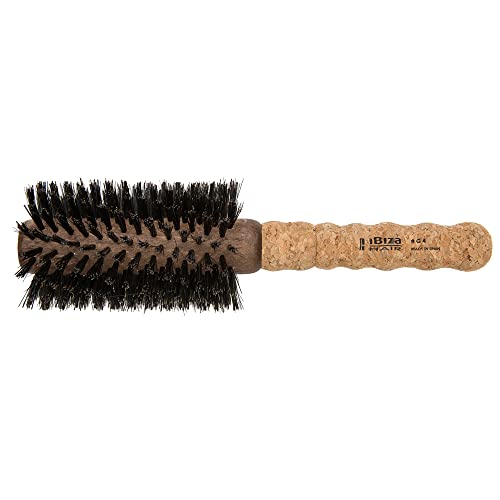 Ibiza Hair Professional Round Boar Hair Brush (G4, 65mm), Hybrid Swirled Boar & Carbon Fiber Nylon Bristles with Cork Handle, For Crown of the Head Volume, Add Texture & Shine for Medium to Long Hair