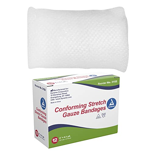 Dynarex Stretch Gauze Bandages, 2″ x 4.1 yds, Non-Sterile & Latex-Free, Provides Wound Care in Medical and Home Environments, Individual Rolls, 1 Box of 12 Bandages