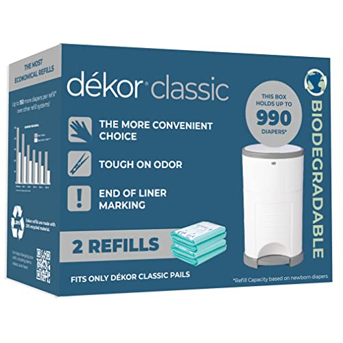 Dekor Classic Diaper Pail Biodegradable Refills | 2 Count | Most Economical Refill System | Quick and Simple to Replace | No Preset Bag Size – Use Only What You Need | Exclusive End-of-Liner Marking | The Storepaperoomates Retail Market - Fast Affordable Shopping