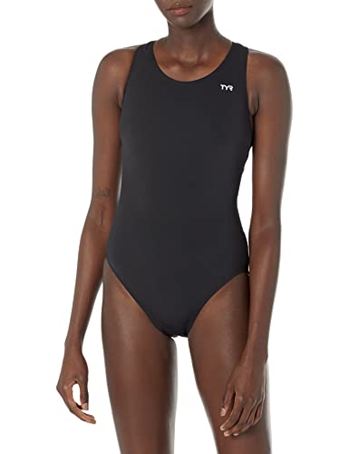 TYR Women’s Solid Durafast Maxback Swim Suit,Black,36