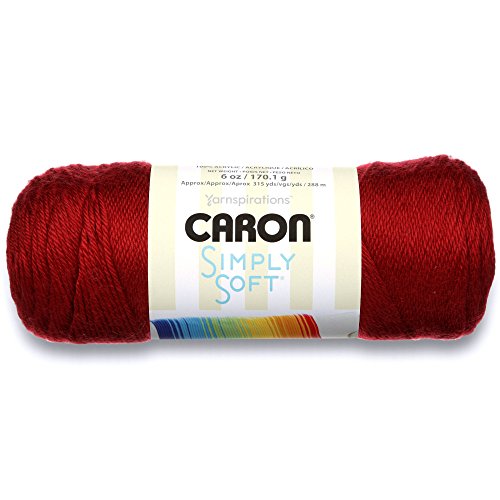 Caron Simply Soft Solids Yarn (4) Medium Gauge 100% Acrylic – 6 oz – Autumn Red – Machine Wash & Dry