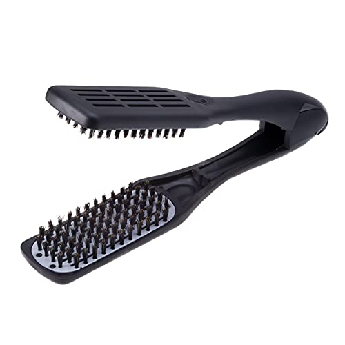 Denman Professional Hair Straightener Brush D79 – Ceramic Flat Iron Hair Comb with Boar Bristles – For Wide, Wavy, Curly, Coily Hair – Black