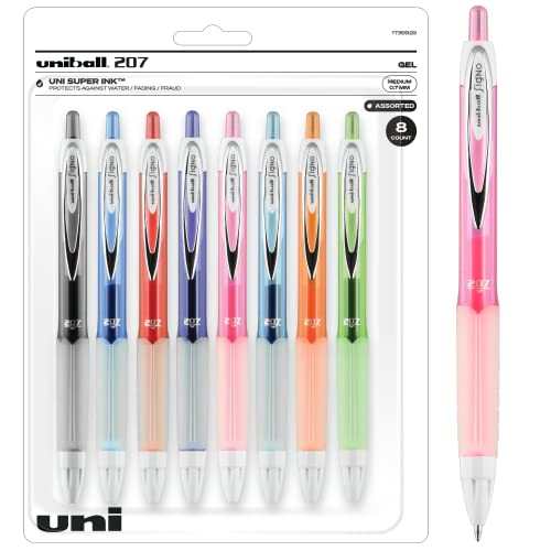 Signo 207 Retractable Gel Pens, 0.7mm Medium Gel Pen, Assorted Colored Pens Bulk 8 Pack, Ink Pens, Black Pens, Office Supplies, Bulk Pens, Bulk School Supplies, Pens Fine Point Smooth Writing Pens