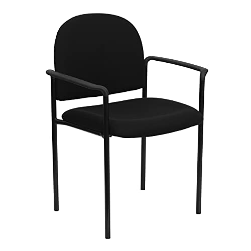 Flash Furniture Comfort Black Fabric Stackable Steel Side Reception Chair with Arms