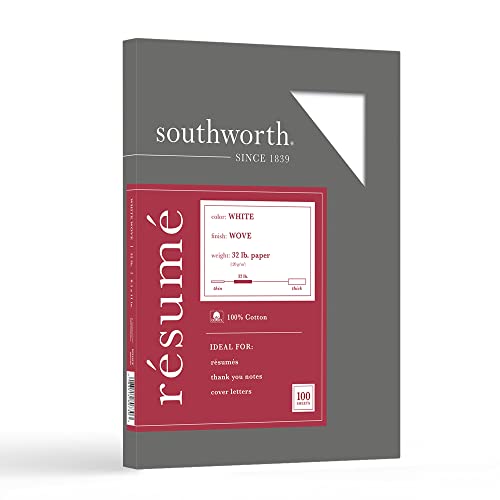 Southworth® 100% Cotton Résumé Paper, 8 1/2″ x 11″, 32 Lb, 100% Recycled, White, Pack Of 100