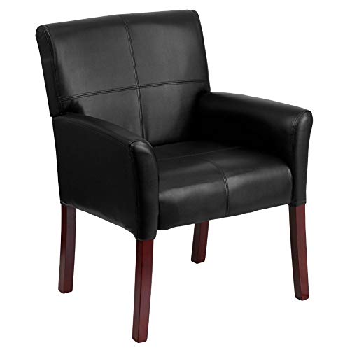Flash Furniture Black LeatherSoft Executive Side Reception Chair with Mahogany Legs
