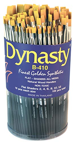 DYNASTY 12093 B-410 Golden Synthetic Flat Shader Brush – Assorted Sizes – Set of 108 – Black