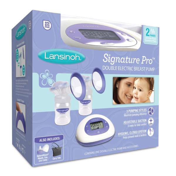 Lansinoh Signature Pro Double Electric Breast Pump with LCD Screen, Portable Breast Pump, Hygienic Closed System Design, 8 Adjustable Suction Levels and 3 Pumping Styles for Maximum Milk Production
