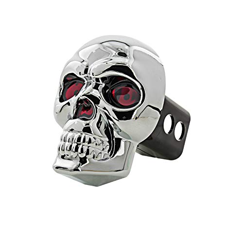 Bully CR-018 Chrome ABS Plastic Universal Fit Truck Skull LED Brake Light Hitch Cover Fits 1.25″ and 2″ Hitch Receivers for Trucks from Chevy (Chevrolet), Ford, Toyota, GMC, Dodge RAM, Jeep