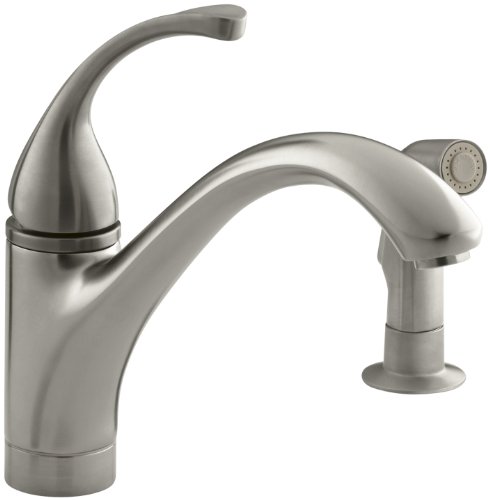 KOHLER 10416-BN Forté(R) 2-Hole Sink 9-1/16″ spout, Matching Finish sidespray Kitchen Faucet, Vibrant Brushed Nickel