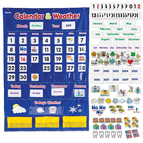 Learning Resources Calendar & Weather Pocket Chart – 136 Pieces School Calendar for Classrooms, Calendar Kit for Classroom, Homeschool Calendar