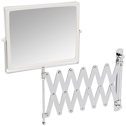 Jerdon 8.3-Inch x 6.5-Inch Two-Sided Swivel Wall Mount Mirror – Vanity Mirror with 5X Magnification & 30 inch Wall Extension – White Base with Chrome Finish Handle – Model J2020C
