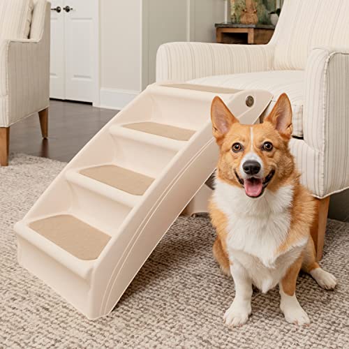 PetSafe CozyUp Folding Dog Stairs – Pet Stairs for Indoor/Outdoor at Home or Travel – Dog Steps for High Beds – Pet Steps with Siderails, Non-Slip Pads – Durable, Support up to 150 lbs – Large, Tan