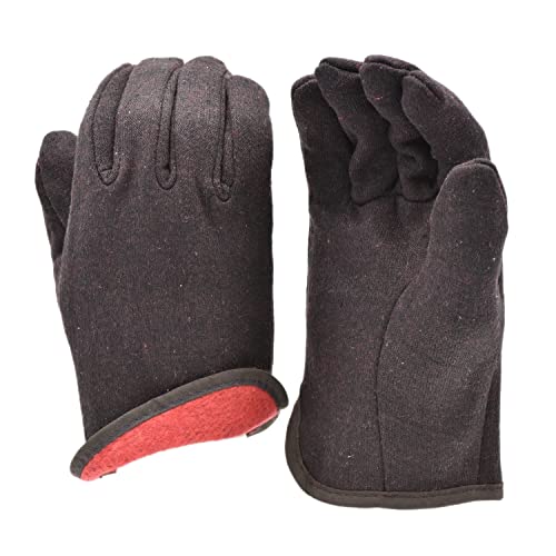 G & F 4414L-DZ Brown Jersey Winter Work Gloves with Red Fleece Lining, Large, 12-Pair