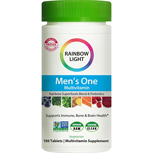 Rainbow Light Multivitamin for Men, Vitamin C, D & Zinc, Probiotics, Men’s One Multivitamin Provides High Potency Immune Support, Non-GMO, Vegetarian, 150 Tablets