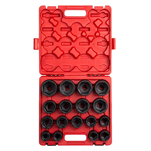 Sunex 4683, 3/4 Inch Drive Heavy Duty Impact Socket Set, 17-Piece, SAE, 1″-2″, Cr-Mo Alloy Steel, Radius Corner Design, Dual Size Markings, Heavy Duty Storage Case