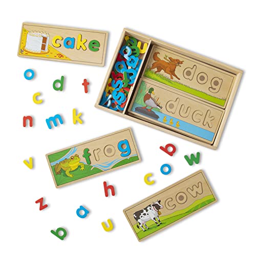 Melissa & Doug See & Spell Wooden Educational Toy With 8 Double-Sided Spelling Boards and 64 Letters – Preschool Learning Activities, See & Spell Learning Toys For Kids Ages 4+