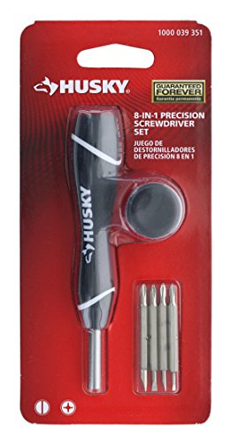 Husky 1000-039-351 Phillips and Slotted 8-in-1 Double Ended Precision Screwdriver Set with Onboard Storage