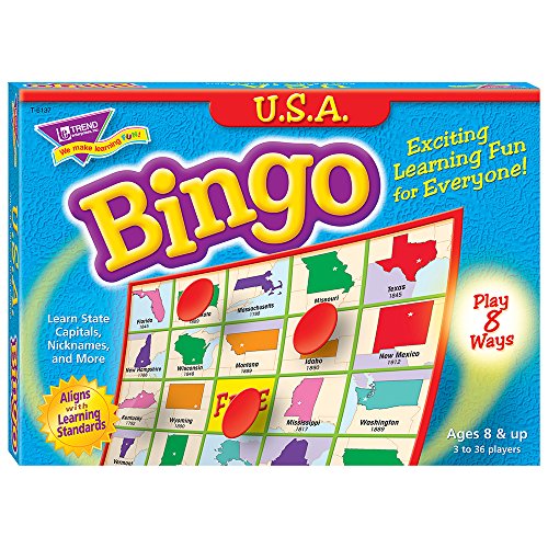 TREND ENTERPRISES: U.S.A. Bingo Game, Exciting Way for Everyone to Learn, Play 8 Different Ways, Learn State Capitals, Nicknames & More, Great for Classrooms and At Home, 2 to 36 Players, For Ages 8+