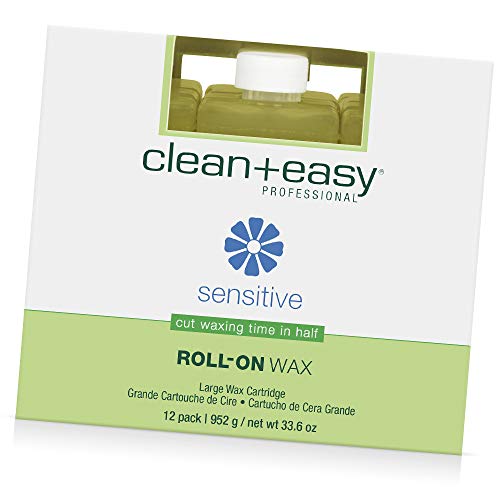Clean + Easy Large (Leg) Sensitive Roll-On Wax Refill, for Hygienic Facial and Body Hair Removal Treatment, Great for Sensitive Skin, Ideal for All Skin and Hair Types, 12-Pack