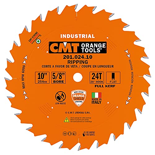 CMT 201.024.10 Industrial Ripping Saw Blade, 10-Inch. x 24 Teeth FTG Grind with 5/8-Inch. Bore, PTFE Coating