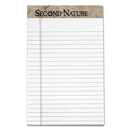 TOPS 74830 Second Nature Recycled Pads, Lgl/Margin Rule, 5 x 8, White, 50 Sheets (Pack of 12)
