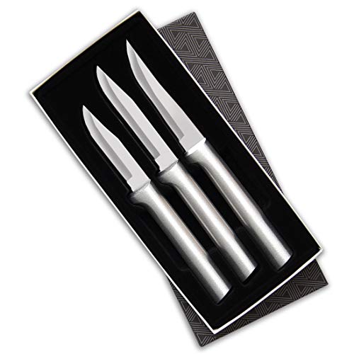 Rada Cutlery – S01 Rada Cutlery Paring Knife Set 3 Knives with Stainless Steel Blades and Brushed Aluminum Made in The USA, 7 1/8″, 6 3/4″, 6 1/8″, Silver Handle