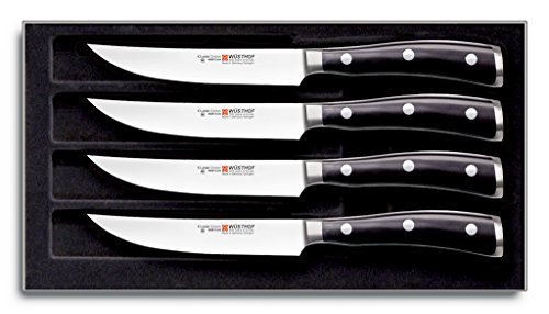 Wusthof CLASSIC IKON Precision Forged High-Carbon StainlessSteel German Made, 4 Piece Steak Knife Set Full-Tang Handle with Half Bolster