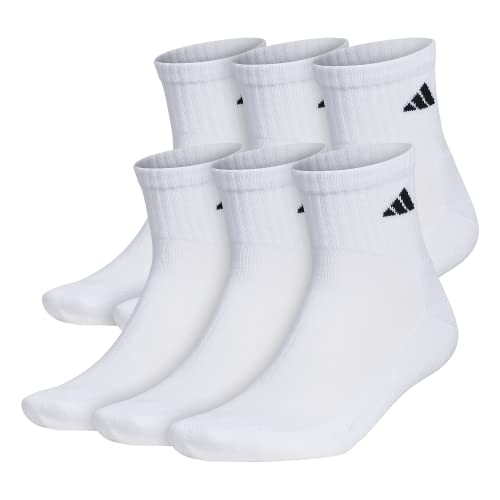 adidas Men’s Athletic Cushioned Quarter Socks (6-Pair), White/Black, Large
