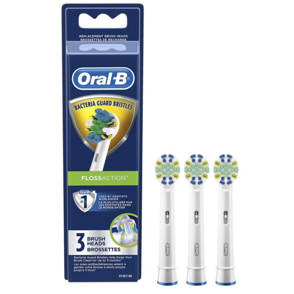 Oral-B FlossAction Electric Toothbrush Replacement Brush Heads Refill, 3ct, Black