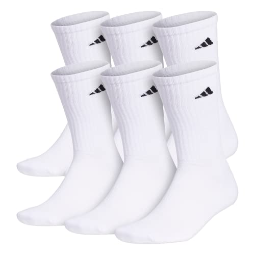 adidas Men’s Athletic Cushioned Crew Socks (6-Pair), White/Black, Large