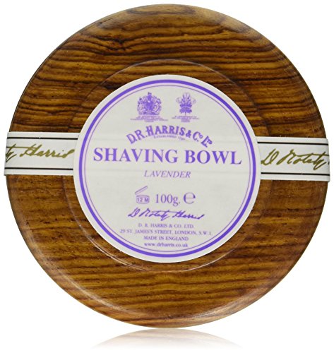 D.R. Harris Lavender Hard Shaving Soap in Mahogany Wood Bowl